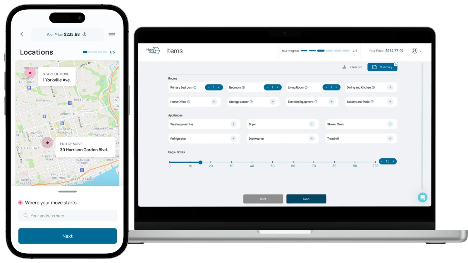 MoveMate online moving quote app on mobile and desktop for Canadian moves