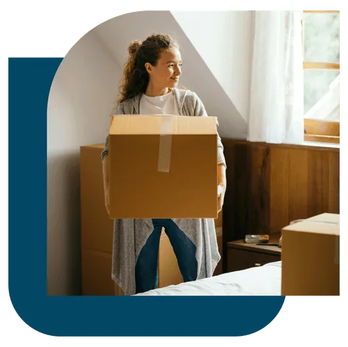 Customer moving into a new Montreal home with boxes and MoveMate support