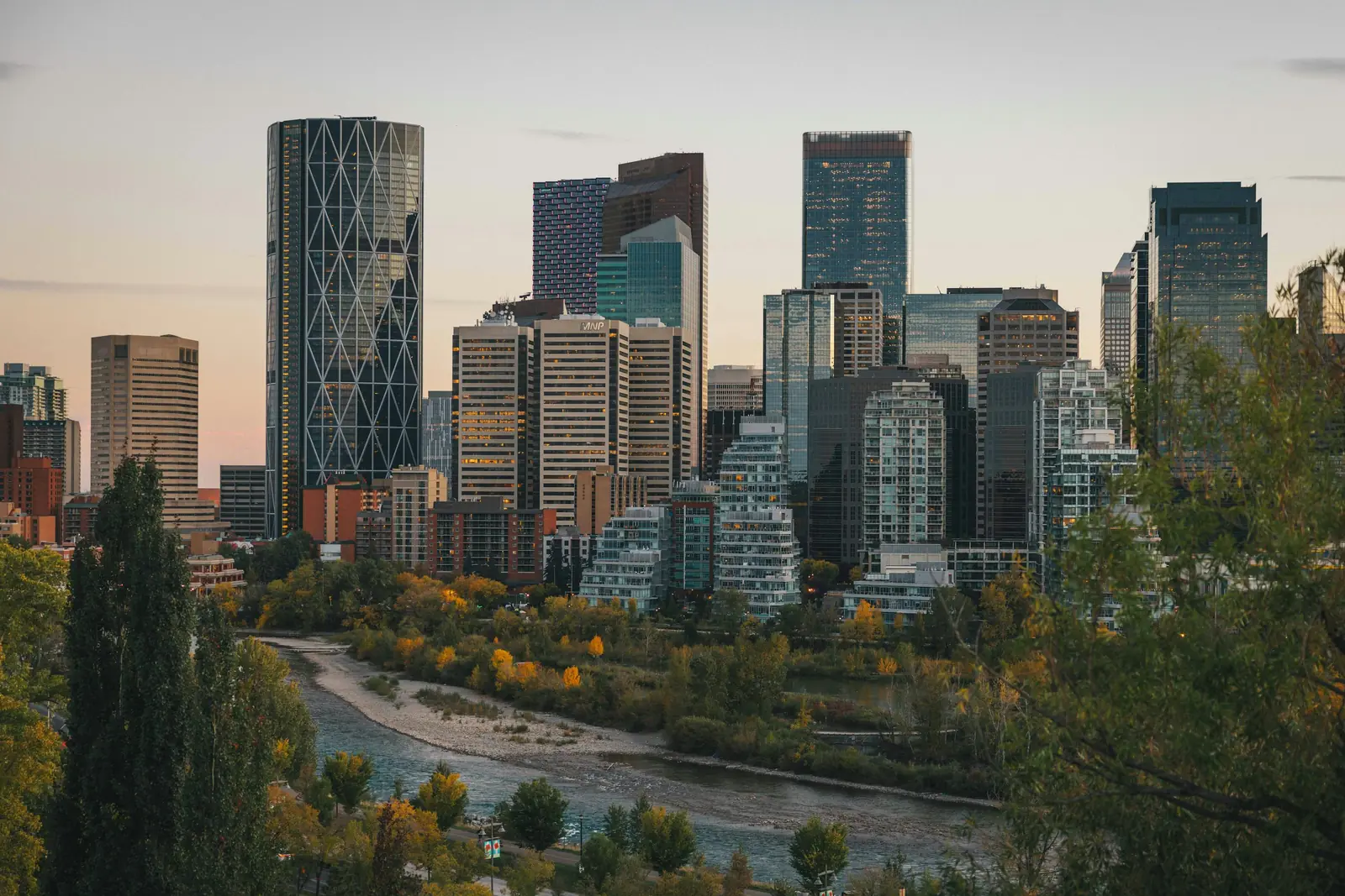 Downtown Calgary buildings during golden hour