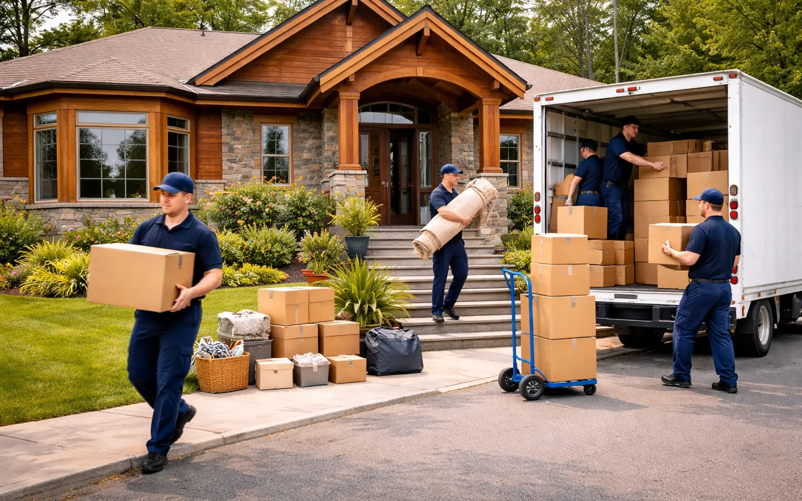 Large household move with furniture and boxes