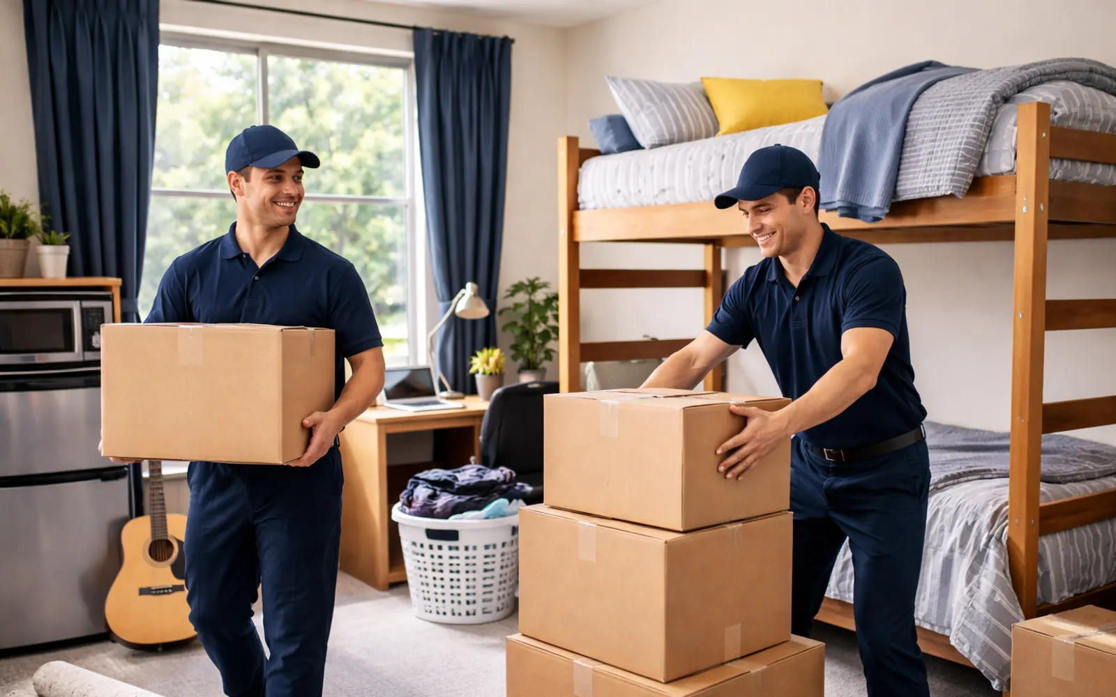 Student moving boxes in a smaller apartment move